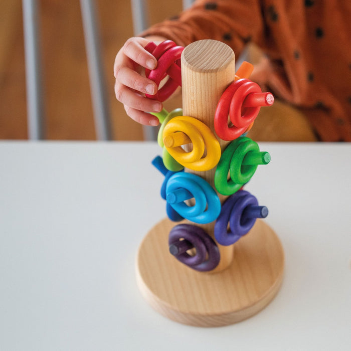 Wooden Sorting Helper Tower For Rings - Rainbow - Grimm's