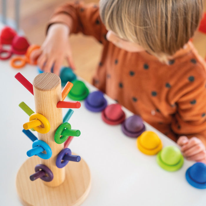 Wooden Sorting Helper Tower For Rings - Rainbow - Grimm's