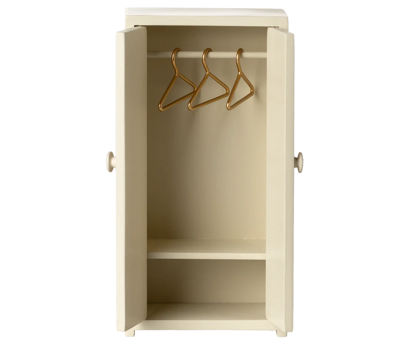 Wooden Mouse Closet with Hangers for Clothes - Cream - Maileg