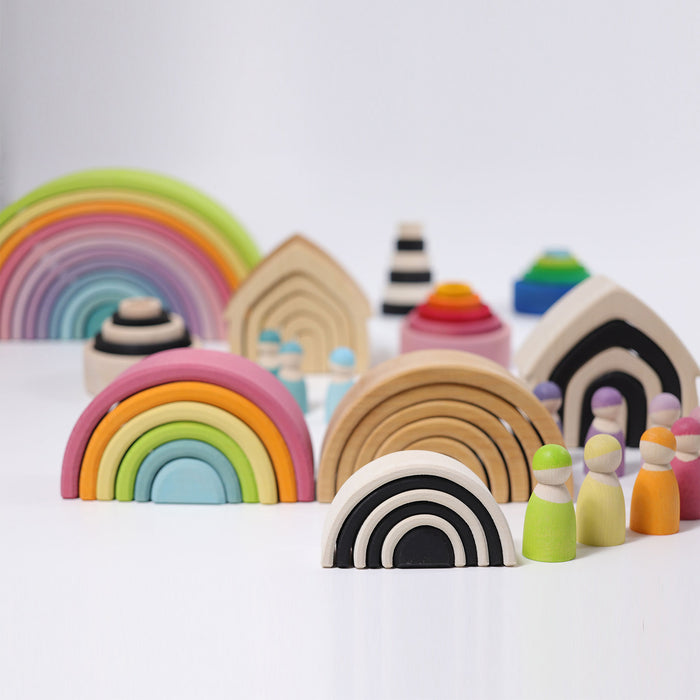 12-Piece Wooden Rainbow Stacking Tunnel - Grimm's Large Rainbow - Grimm's Wooden Toys