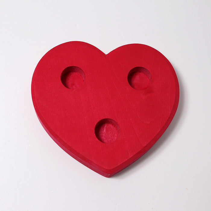 Large Heart Candle Holder (with Brass Base and Bee wax candle)  - Grimm's Wooden Toys