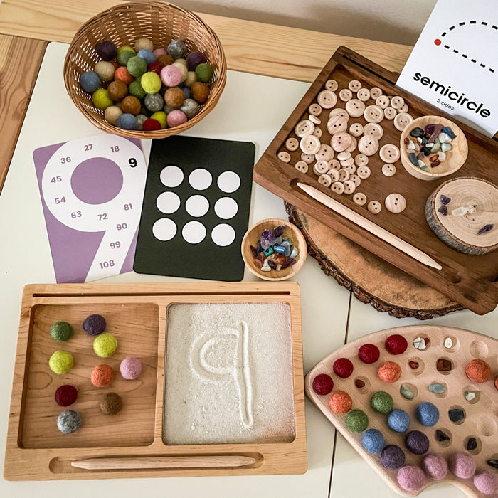 Montessori Wooden 2 Part Sand Tray with Flashcard Holder - 2 Part Tray