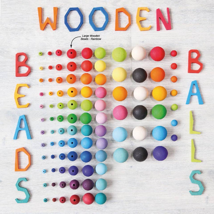 36 Large Wooden Beads - Rainbow Wood Beads - Grimm's Wooden Toys