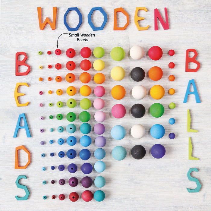 60 Wooden Small Beads - Rainbow Wood Beads - Grimm's