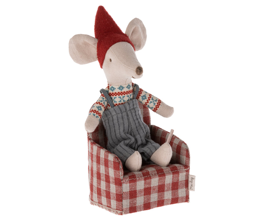 Red Plaid Chair - Mouse - Maileg