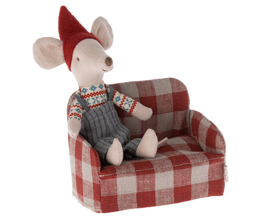 Red Plaid Couch - Mouse - Maileg
