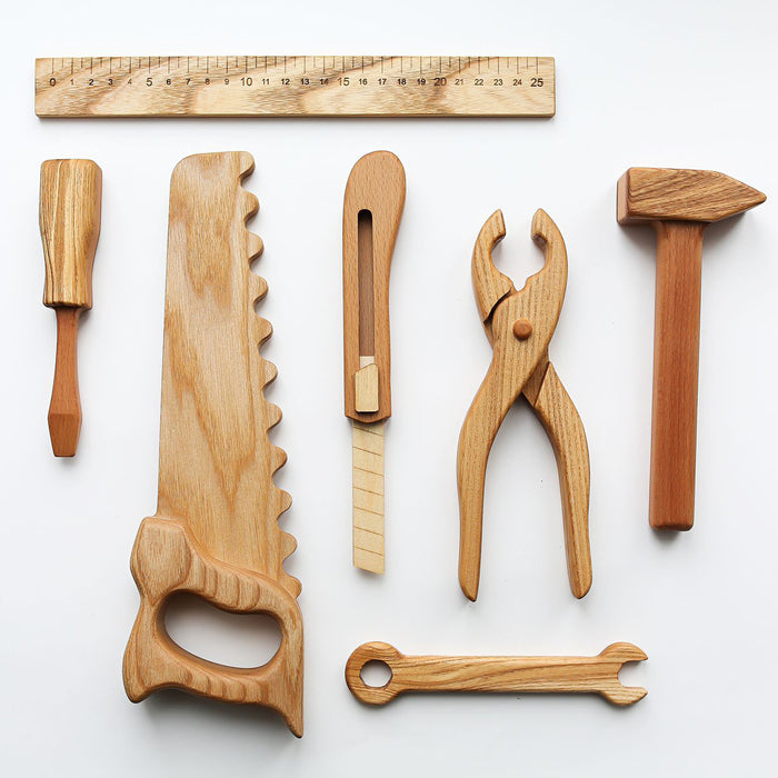 Handmade Wooden Tool Set - 2 Sizes - Natural Wood Pretend Tools