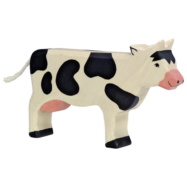 HOLZTIGER - Wooden Animal - Black and White Cow Standing