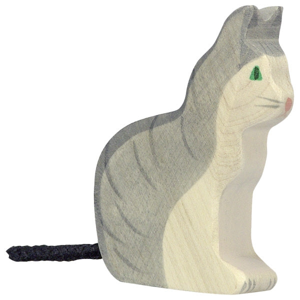 HOLZTIGER - Wooden Animal - Grey Cat, Sitting