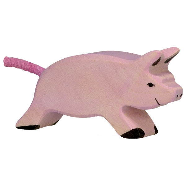 HOLZTIGER - Wooden Animal - Pink Piglet Running