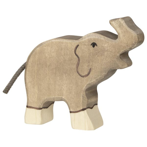 HOLZTIGER - Wooden Animal - Small Elephant With a Trunk Raised