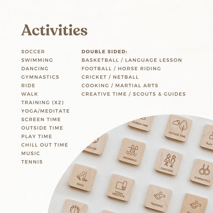 Activities Tiles - For Little Agenda and Routine Helper - Wooden Magnetic Tiles - Second Scout