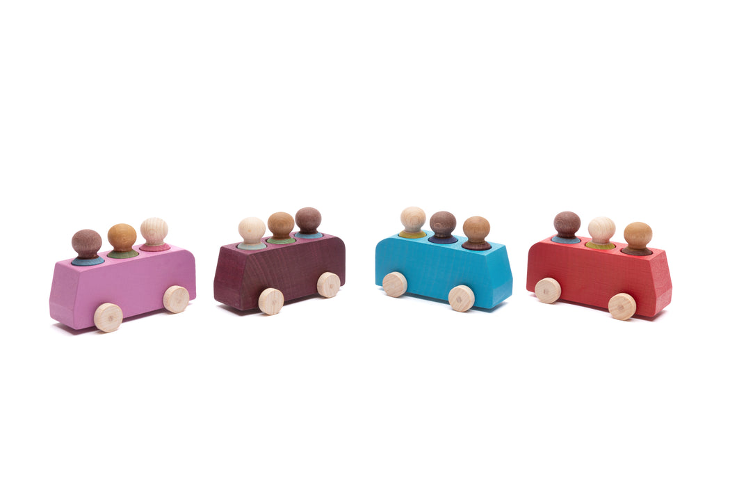 Pink Bus Toy Car with 3 Peg People - Lubulona