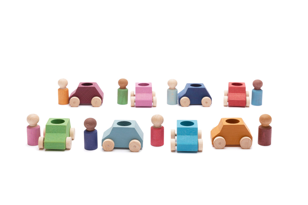 Red Wooden Toy Car with Turquoise Peg Person- Lubulona