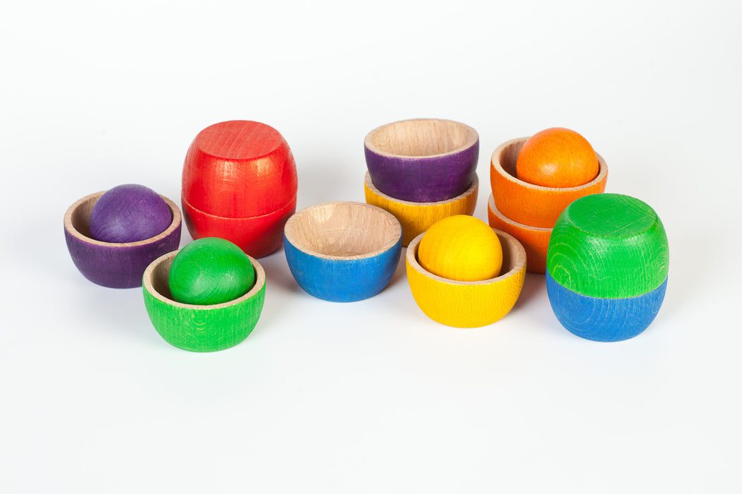 Bowls & Balls – Rainbow Set of Wooden Bowls and Balls – Grapat