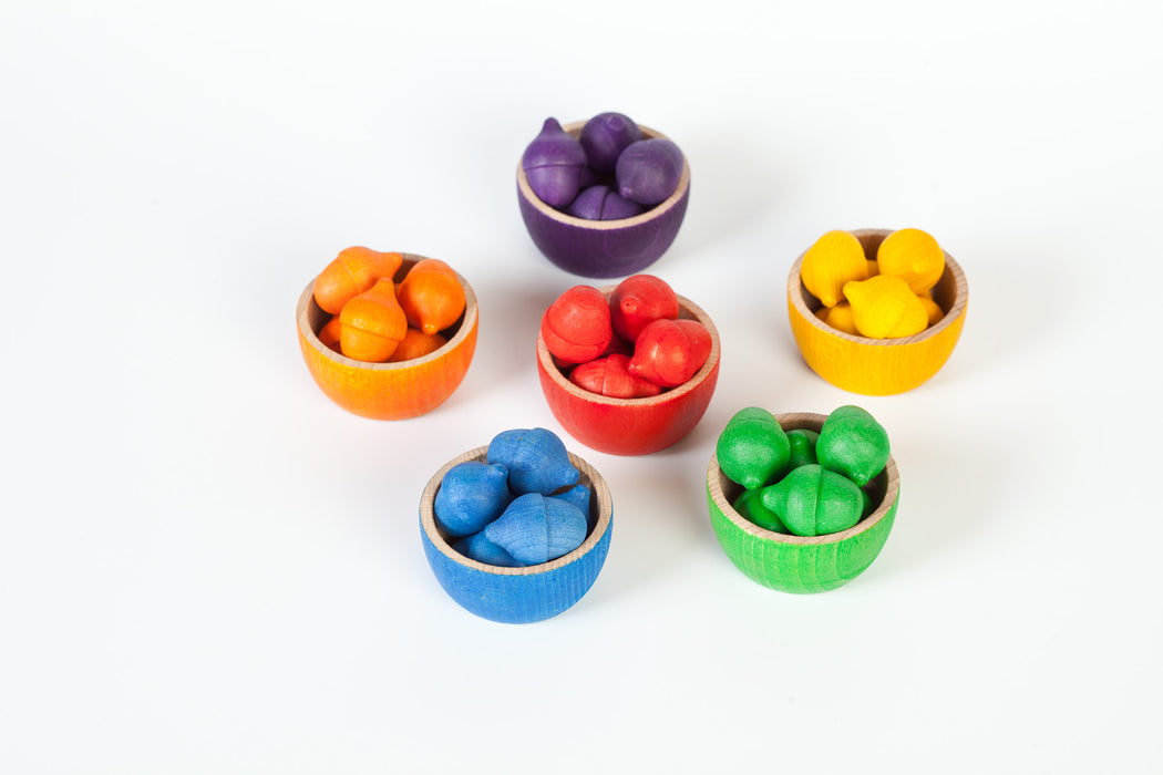 Bowls & Acorns – Rainbow Sorting Set of Wooden Bowls and Acorns – Grapat