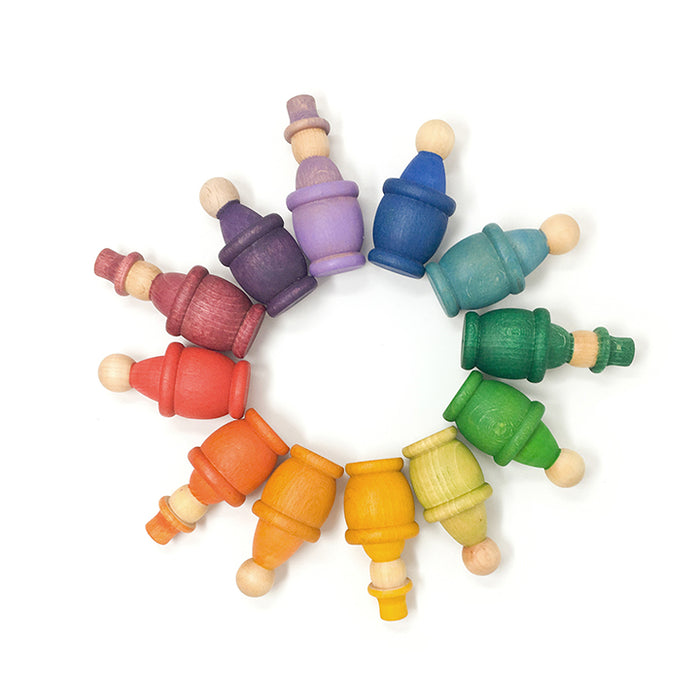 12 Grapat Mates – Twelve Rainbow Wooden Cups for Peg People