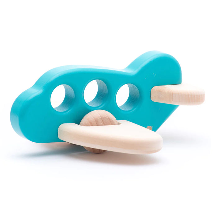 Wooden Roller Airplane Push Toy Bajo Red Yellow or Teal