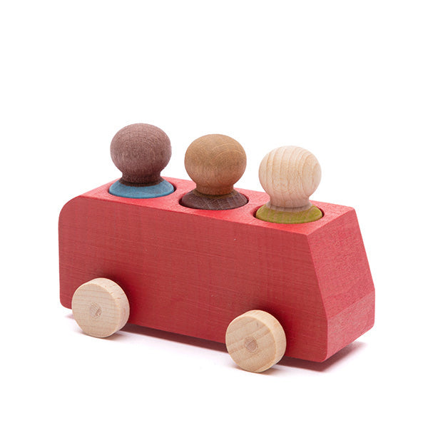 Red Bus Toy Car with 3 Peg People - Lubulona