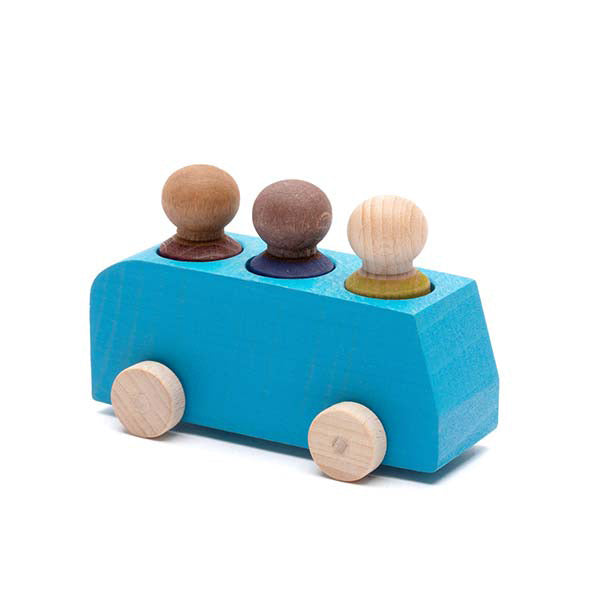 Blue Bus Toy Car with 3 Peg People - Lubulona