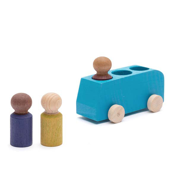 Blue Bus Toy Car with 3 Peg People - Lubulona