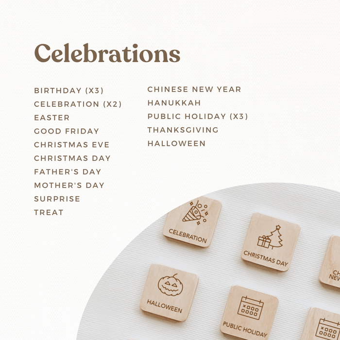 Celebrations Set - For Little Agenda and Routine Helper - Wooden Magnetic Tiles - Second Scout