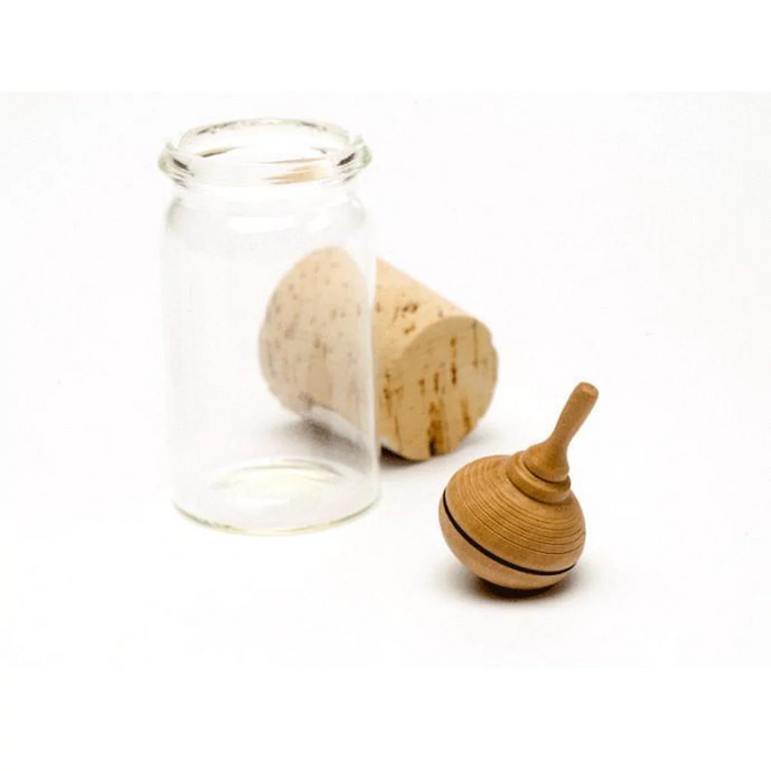 Classic Mini Natural Wood Spinning Top in a Glass Jar - Mader