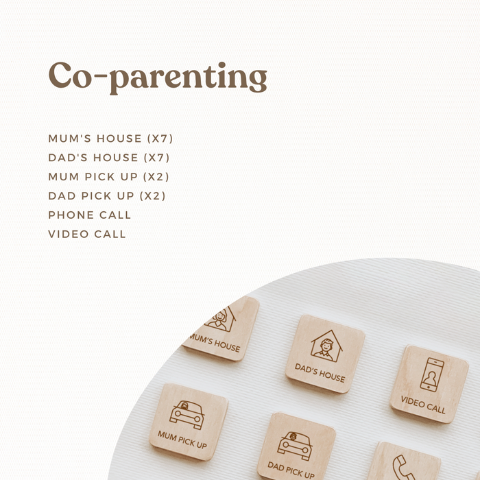Co-Parenting Set - For Little Agenda and Routine Helper - Wooden Magnetic Tiles - Second Scout