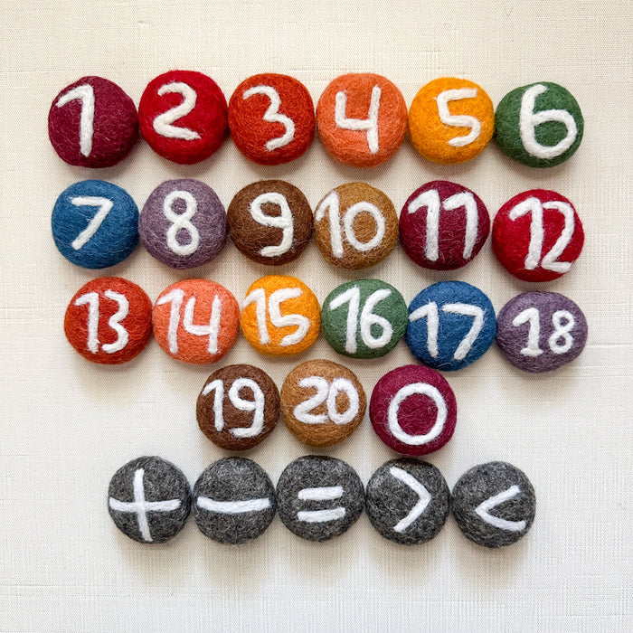 Counting Coins - Number Felted Coins - Earth Tones
