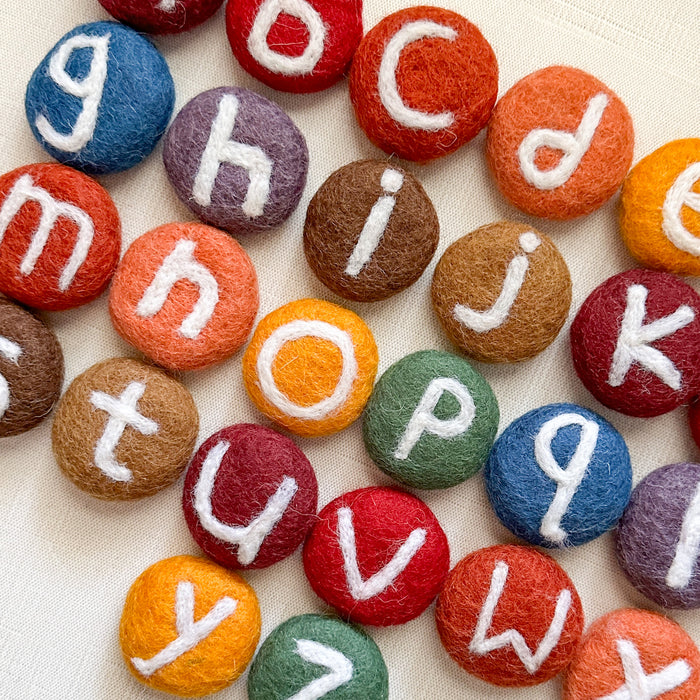 Lowercase Coins - Alphabet Felted Coins - Earth Colors
