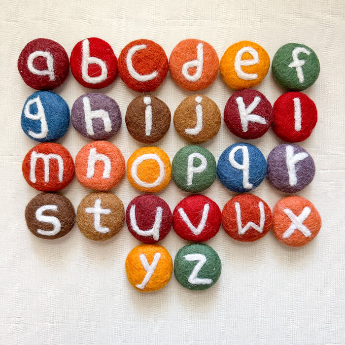 Lowercase Coins - Alphabet Felted Coins - Natural Colors