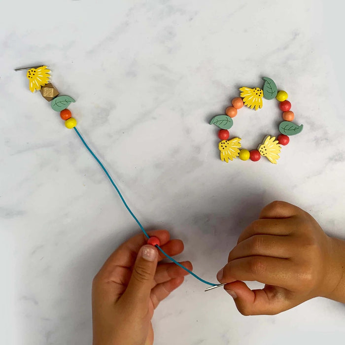 Flower Festival - Bracelet Making Kit - Wooden Beads - Kids Beading Craft Kit