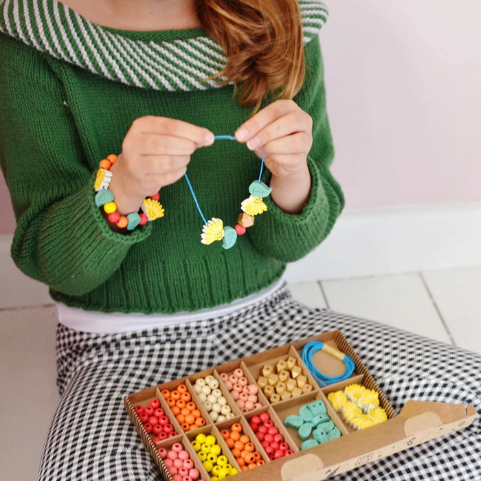 Flower Festival - Bracelet Making Kit - Wooden Beads - Kids Beading Craft Kit