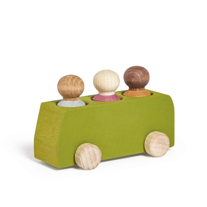 Lime Bus Toy Car with 3 Peg People - Lubulona