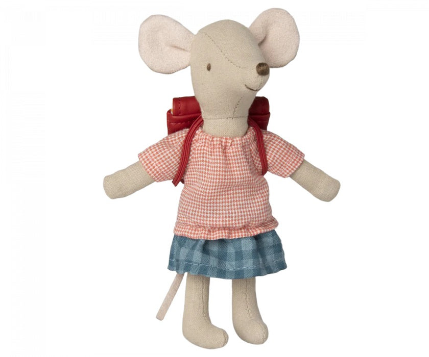 Tricycle Mouse Big Sister w/ Magnetic hands - Red - Maileg Mice
