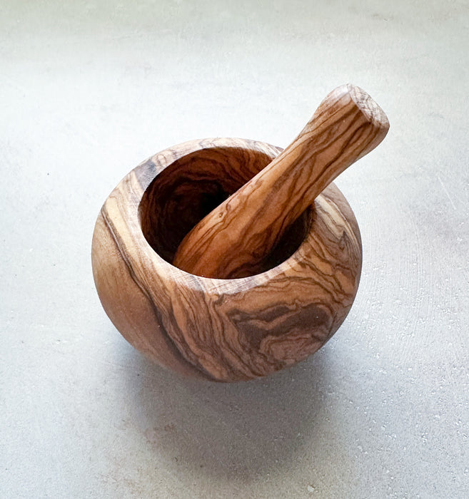 Olive Wood Mortar and Pestle for Play Dough or Kitchen play