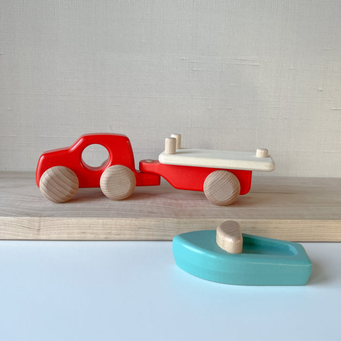 Wooden Truck with Boat Trailer and Boat - Bajo