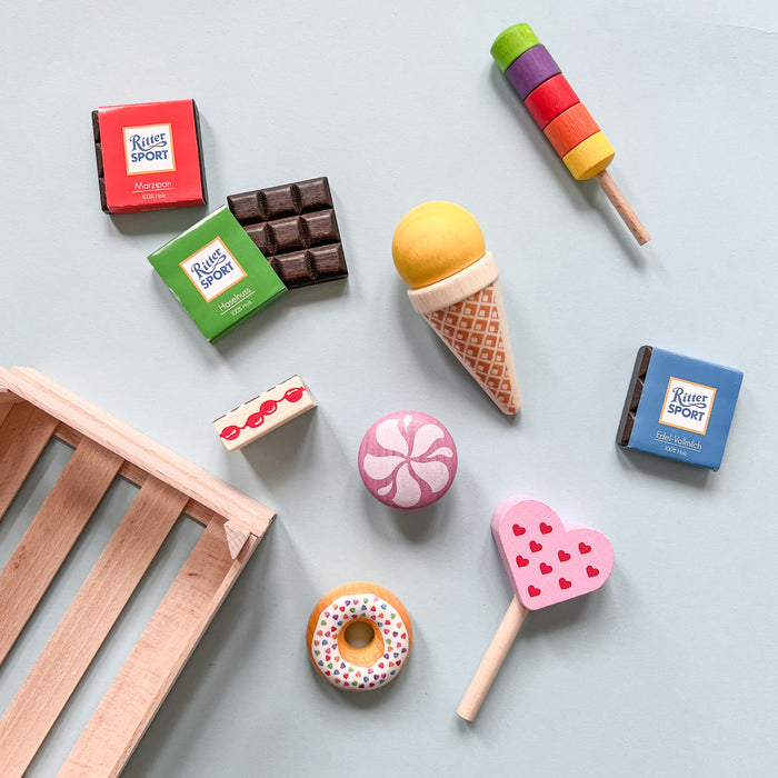 Wooden Assorted Sweets in a Crate - Play Foods - Erzi