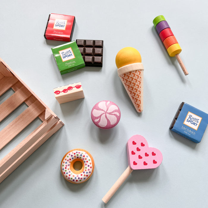 Wooden Assorted Sweets in a Crate - Play Foods - Erzi