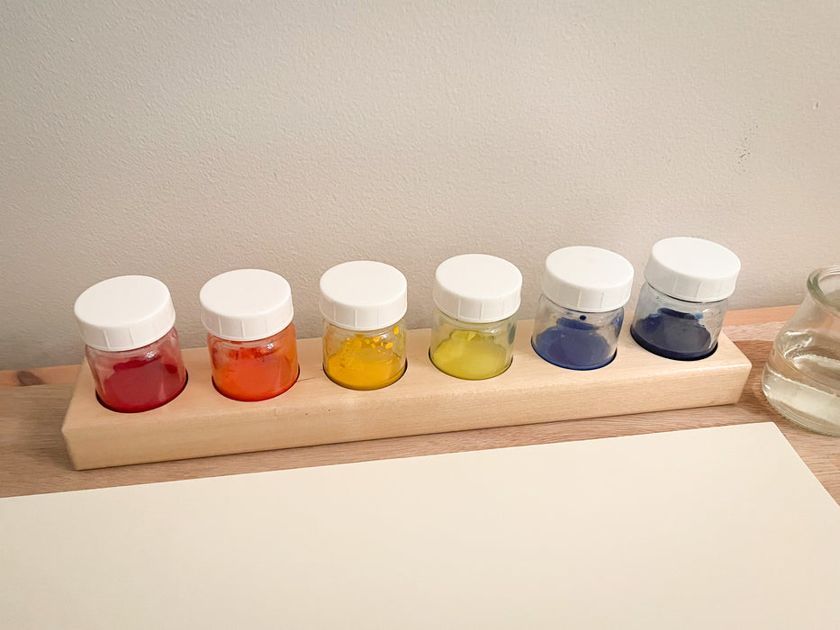 Wooden Paint Jar Holder and Glass Jars with Lids - 6 Jars
