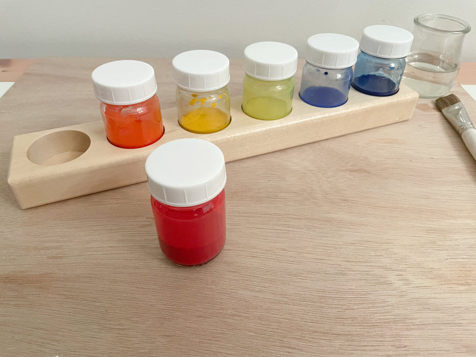 Wooden Paint Jar Holder and Glass Jars with Lids - 6 Jars