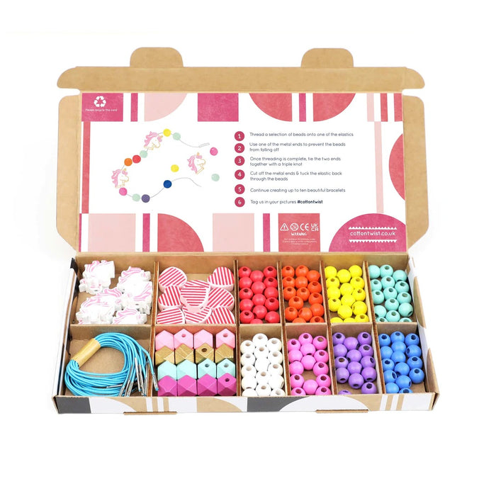 DIY Unicorn Rainbow Bead Bracelet Kit – Make 10 Bracelets, Plastic-Free Craft Gift For Girls Birthday Parties