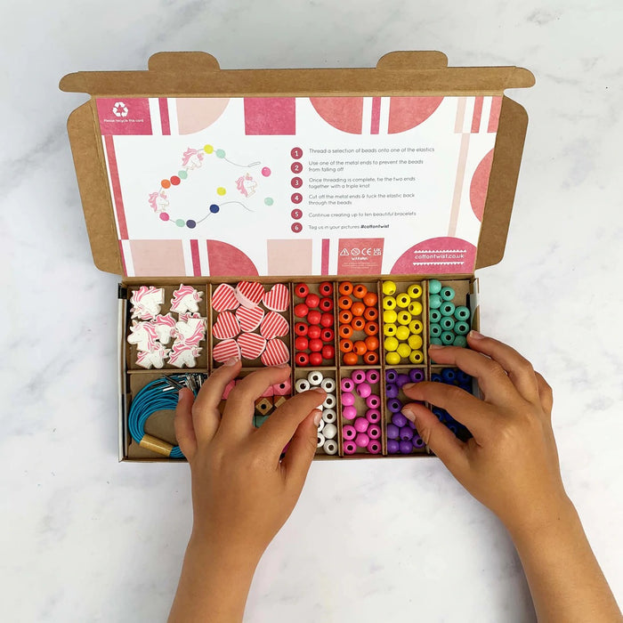 Unicorns & Rainbows- Bracelet Making Kit - Wooden Beads - Kids Beading Craft Kit