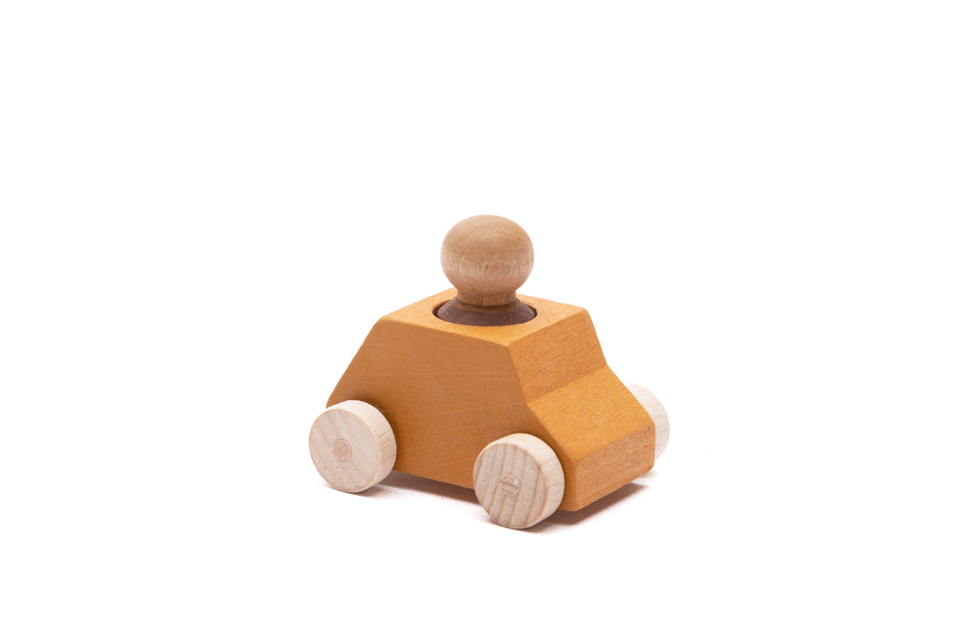 Ochre Wooden Toy Car with Plum Peg Person- Lubulona