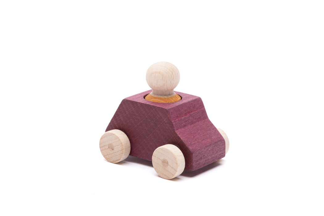 Plum Wooden Toy Car with Ochre Peg Person - Lubulona
