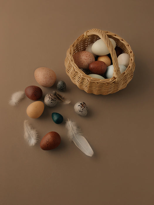 Moon Picnic - A Dozen Bird Eggs in a Basket - 12 handpainted Eggs