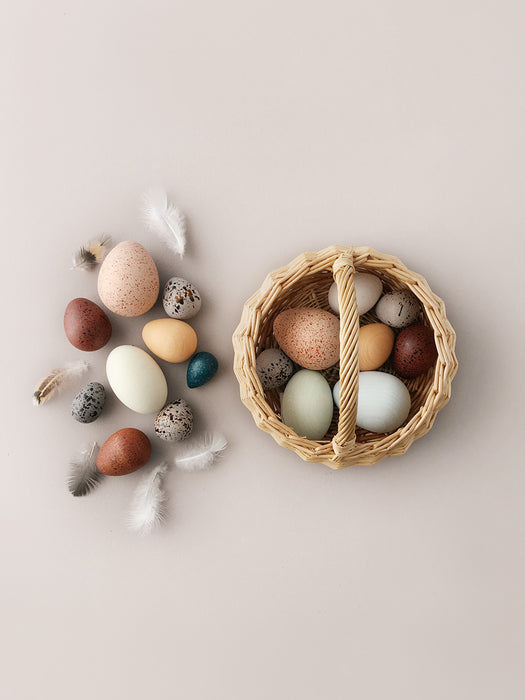 Moon Picnic - A Dozen Bird Eggs in a Basket - 12 handpainted Eggs