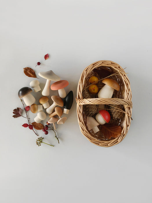 Moon Picnic - Forest Mushrooms Basket - Light Basket - 15 Wooden Mushrooms