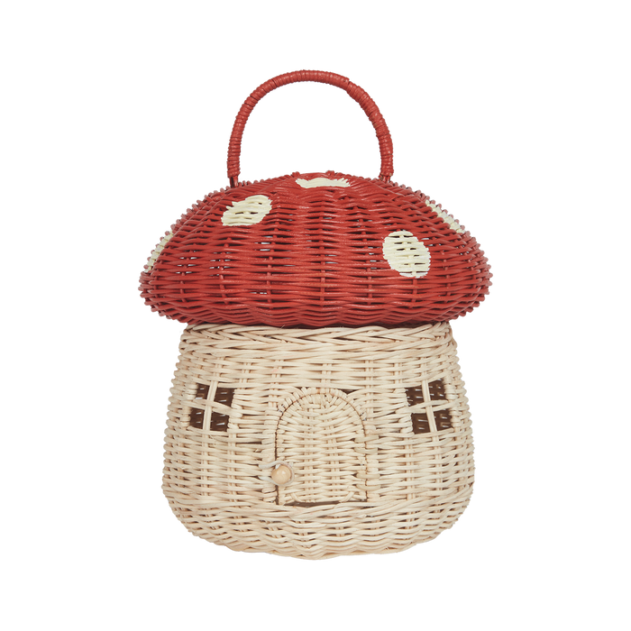 Rattan Mushroom Basket -  Red - Olli Ella