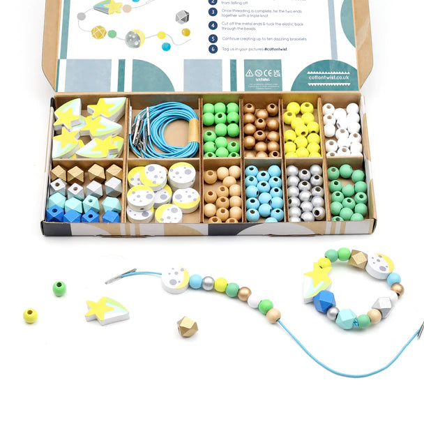 Seaside & Shells- Bracelet Making Kit - Wooden Beads - Kids Beading Craft  Kit